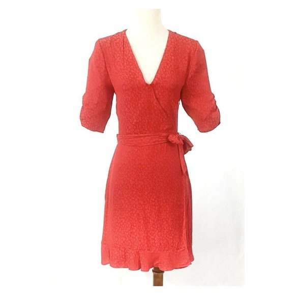 Anthropologie 1 State Red Pattern Faux Wrap Dress - Picture 2 of 7